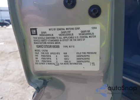 2005 Chevrolet Tahoe Ls из США, поврежденный, VIN 1GNEC13TX5R186388